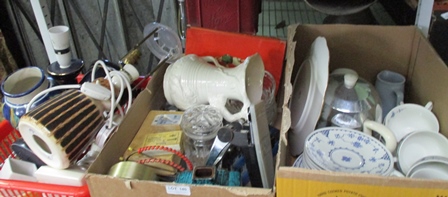 A SHELFUL OF DOMESTIC ITEMS, various