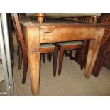 A LATE 19TH /EARLY 20TH CENTURY OAK RECTANGULAR TOPPED TABLE fitted with 2 inline drawers on blocked