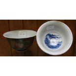 TWO UNUSUAL JAPANESE PORCELAIN BOWLS the exteriors decorated to imitate Cloisonne the interiors