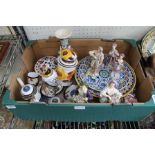 A BOX OF COLLECTABLE POTTERY AND PORCELAIN to include figurines