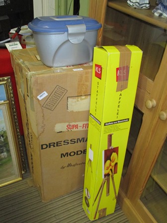 A BOXED ADJUSTABLE DRESSMAKERS DUMMY also includes a boxed artists easel