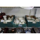 THREE BOXES CONTAINING AN EXTENSIVE SELECTION OF MINTONS HADDEN HALL PATTERNED CHINA WARES
