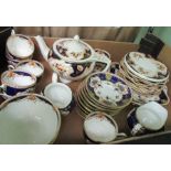 A BOX CONTAINING A STAFFORDSHIRE POTTERY, ENGLISH IMARI PATTERNED PART TEA SERVICE