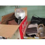 A BOX CONTAINING A SELECTION OF LADIES' ACCESSORIES to include handbags, purses, gloves, etc
