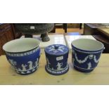 THREE EARLY WEDGWOOD JASPERWARE POTS, one lidded