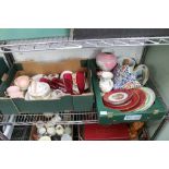 TWO BOXES OF DOMESTIC POTTERY, PORCELAIN AND GLASSWARE