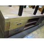 A LARGE HARDWOOD TV STAND with recess for audio/visual & further storage drawers