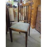 SIX OAK SLAT BACK DINING CHAIRS with drop in seat pads, 5 singles, 1 carver