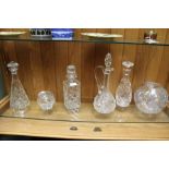 A SELECTION OF DOMESTIC CUT GLASS TO INCLUDE CLARET JUG AND STOPPER