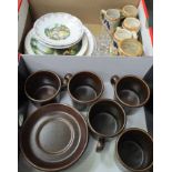 TWO BOXES CONTAINING DOMESTIC POTTERY to include a retro Wedgwood selection of coffee cups and