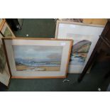 A LANDSCAPE WATERCOLOUR TOGETHER WITH A SEASCAPE WATERCOLOUR, one inscribed verso County Wicklow,