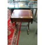 A REPRODUCTION MAHOGANY COFFEE SIZED SOFA TABLE ON LYRE SHAPED SUPPORTS