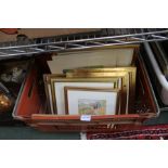 A CRATE CONTAINING MAINLY WATERCOLOURS OF COTSWOLD TOWNS AND VILLAGES BY CATHLEEN ELLIS