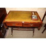 A WELL MADE REPRODUCTION LEATHER INSERT TWIN FLAP SOFA TABLE with two inline drawers, supported on
