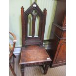 A GOTHIC DESIGN CHURCH WINDOW BACKED SOLID SEATED CHAIR