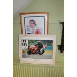 TWO FRAMED PHOTOGRAPHS OF THE MOTORCYCLE RIDER BARRY SHEEN one autographed