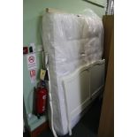 A NEARLY NEW FRENCH DESIGN WHITE FINISHED DOUBLE BED AND MATTRESS