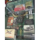 A GLAZED DISPLAY BOX containing a selection of AVIATION MEMORABILIA