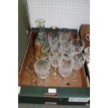 A BOX OF ROYAL DOULTON CUT GLASS STEM WARE AND VARIOUS DOMESTIC COLLECTABLES