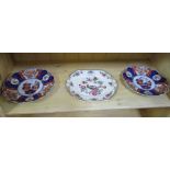 TWO IMARI SCALLOPED SHAPED PLATES together with a pheasant plate