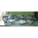 A SHELF FULL OF WEDGWOOD JASPERWARE VARIOUS