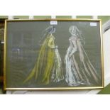 GLAZED & FRAMED ARTWORK BEING TWO PROBABLY RSC COSTUME DESIGNS of "Helena" and "Hermia"