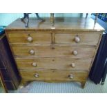 A VICTORIAN MAHOGANY CHEST OF DRAWERS having plain top with two inline and three full width drawers,
