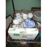 A BOX CONTAINING A SELECTION OF TEA WARES VARIOUS to include Royal Worcester Blue Dragon
