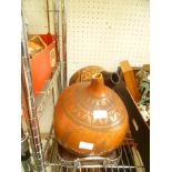 TWO DECORATIVELY CARVED GOURDS together with A SILVER PLATED TWIN HANDLED TRAY