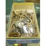 A BOX CONTAINING A SELECTION OF COSTUME JEWELLERY VARIOUS
