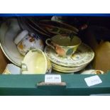 A BOX OF DECORATED POTTERY to include Royal Doulton, Royal Worcester and Studio