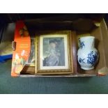 A BOX CONTAINING AN EARLY WORCESTER DESIGN JUG together with A SELECTION OF AIRPLANE PRINTS and