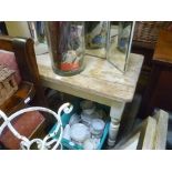 A 19TH CENTURY SCRUB TOP TABLE WITH LATER PAINTED FOUR LEGGED BASE