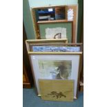 A SELECTION OF PICTURES AND PRINTS TO INCLUDE A GILT FRAME ROBING MIRROR