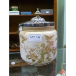 A 19TH CENTURY CARLTON WARE BISCUIT BARREL with plated cover