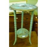 A LATER PAINTED VICTORIAN OCCASIONAL TABLE on three turned faux bamboo supports