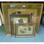THREE ORIGINAL PET PORTRAIT PICTURES glazed and framed, one by Mary Browning