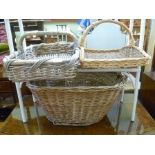 THREE USEFUL WOVEN WICKER WORK BASKETS