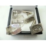 A PAIR OF GEORG JENSEN SILVER CUFFLINKS of floral design rectangular form, bearing makers marks,