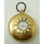 A 19TH CENTURY18CT GOLD CASED HALF HUNTER DESIGN POCKET WATCH, blue enamel Roman numerals to the