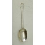 WILLIAM MATHEW A JAMES II SILVER TREFID SPOON, having beaded rat-tail bowl, the handle terminal