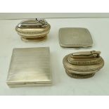 AN EDWARDIAN SILVER BOX, engine turned hinged lid, London 1903, 8cm wide, A SILVER CIGARETTE CASE,