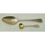 WILLIAM CHAWNER A WILLIAM IV SILVER FIDDLE PATTERN CONDIMENT SPOON, engraved with stag family crest,