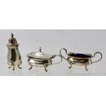 THE ALEXANDER CLARK COMPANY LIMITED A THREE PIECE SILVER CONDIMENT of traditional Georgian