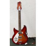 A LEFT HANDED "INDIE GUITAR COMPANY" RICKENBACKER DESIGN 12-STRING SEMI-ACOUSTIC GUITAR, with strap