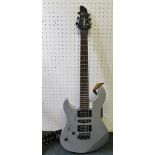 A LEFT HANDED "YAMAHA" BRANDED SILVER FINISHED 6-STRING ELECTRIC GUITAR with rosewood neck and