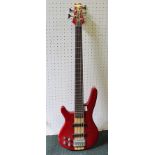 A LEFT HANDED "SHINE" BRANDED TWO TONE 5-STRING BASS GUITAR