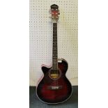 A LEFT HANDED "FRESHMAN" RED SUNBURST 6-STRING ACOUSTIC GUITAR with built in electric equaliser