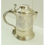 WILLIAM SHAW & WILLIAM PRIEST A GEORGE II SILVER LIDDED TANKARD of plain tapering form, with waist