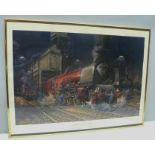 AFTER TERENCE CUNEO "DUCHESS OF HAMILTON", (steam train taking on coal and being prepared to run)